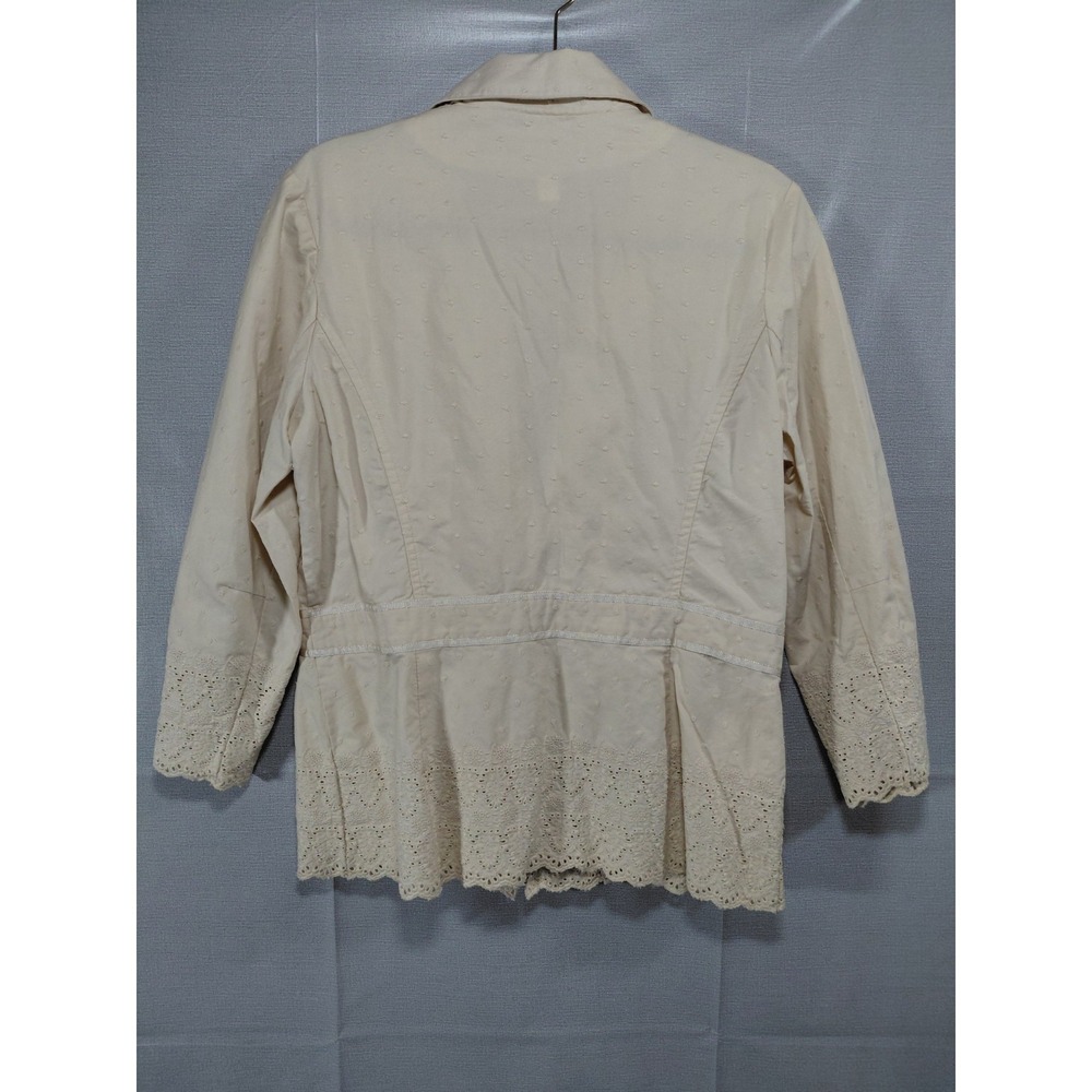 Vtg Y2k Old Navy Floral Scalloped Jacket Women's LG Tan Single Button - Picture 2 of 9